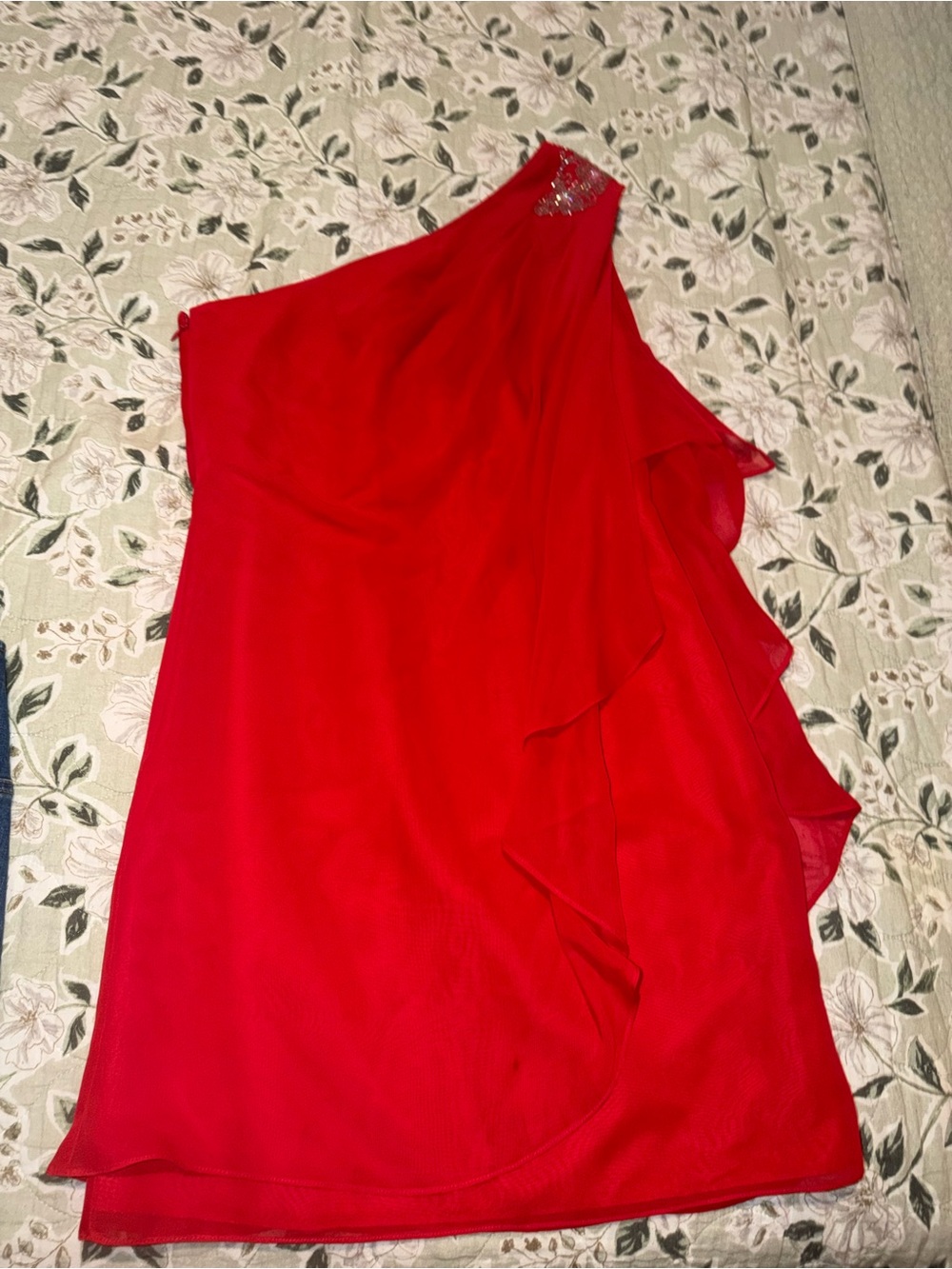 Signature One-Shoulder Red Ruffle Cocktail Dress
